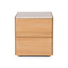Cube Oak Bed side Table - Natural with Travertine Top